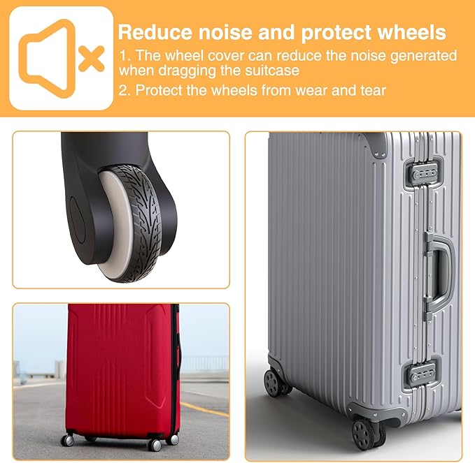 8 Pcs Silicone Luggage Wheel Covers for Rolling Suitcases, Cuttable Luggage Wheel Protector Silent Noise Reduction Shock