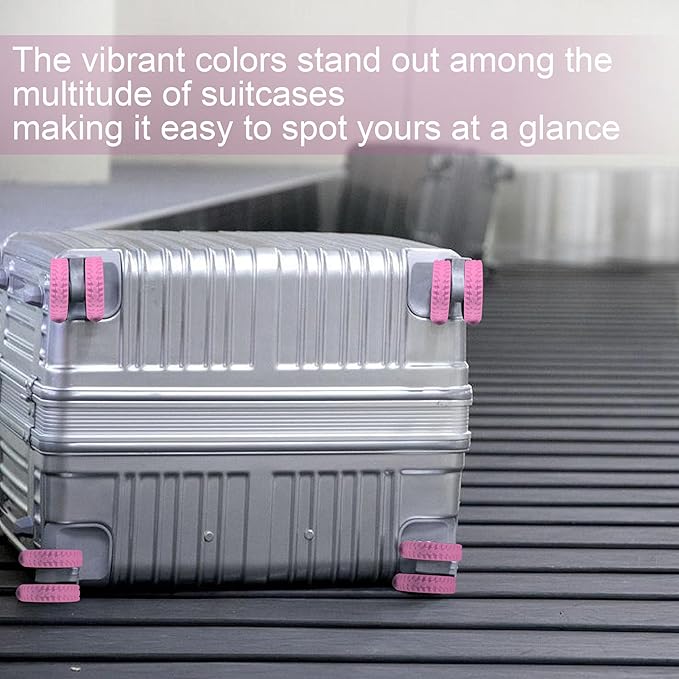(8 Pack) Silicone Luggage Wheel Covers for 8-Spinner Wheel Suitcases, Mute & Shock Absorption Protector, Wear-Resistant & Noise-Reducing, Perfect for Travel (Pink)