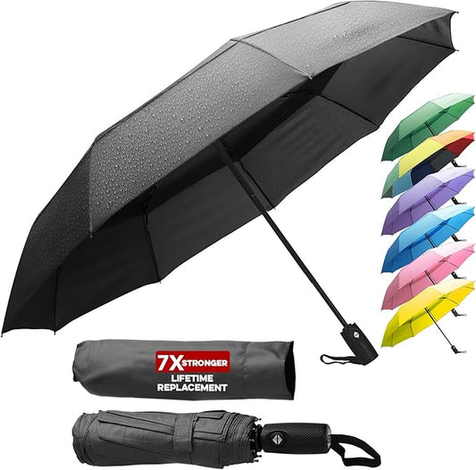 ZENO Travel Umbrella Compact - Small Umbrella for Backpack & Purse, Portable Automatic Umbrellas for Rain, Windproof, Reinforced Fiberglass Ribs, Water-Repellent Teflon