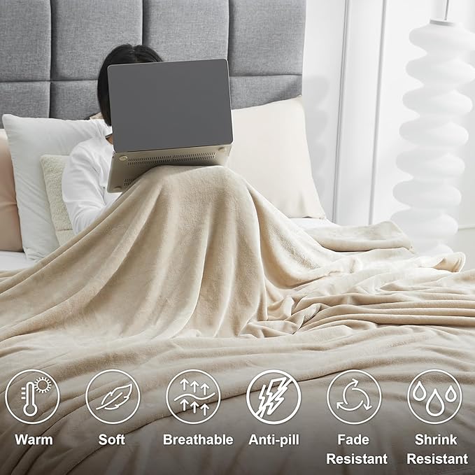 Hansleep Fleece Taupe Full Blanket, Super Soft Flannel Fuzzy Plush Cozy Blanket for All Seasons, Taupe, Full 84x90 Inches