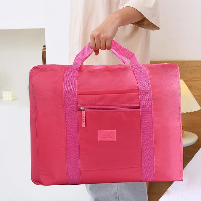 INVODA Travel Bag for Women Foldable Carry on Duffel Bag Waterproof Tote Weekender Luggage Bag (Red)