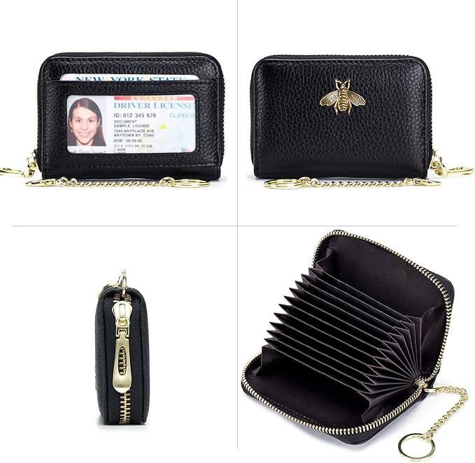 imeetu RFID Credit Card Holder, Small Leather Zipper Card Case Wallet for Women