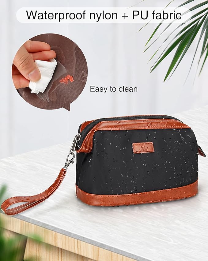 Relavel Travel Makeup Bag, Cosmetic Bag Makeup Organizer Bag Zipper Pouch for Purse Large Capacity Toiletry Bag Portable Waterproof Travel Accessories Skincare Make Up Bag, Brown