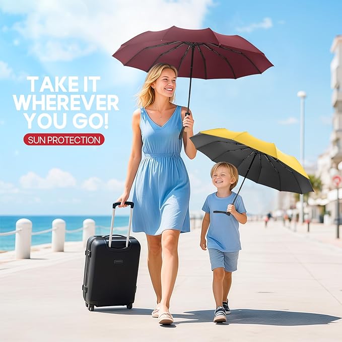 Travel Compact Umbrella, Folding Travel Umbrella for Rain and Shine Small, Windproof Automatic Open/Close, Portable Umbrellas
