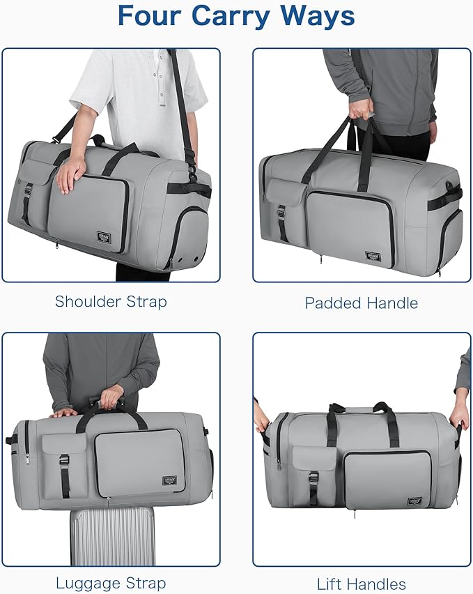 120L Travel Duffle Bag for Men and Women, Urtala 34” Large Duffle Bag for Traveling with Shoes Compartment, Foldable Travel Duffel Bags, Waterproof and Tear Resistant (Gray)