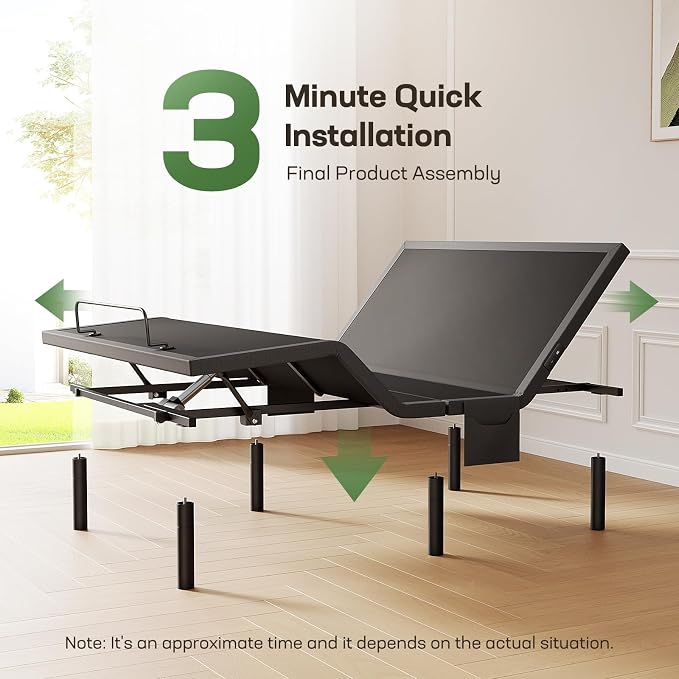 Marsail Twin XL Adjustable Bed Base Frame, 4 Ports USB A&C Adjustable Bed Base with Under-Bed Nightlight, 3 Minutes Fast Assembly, Wireless Remote Control Adjustable Bed with 4 Height Options