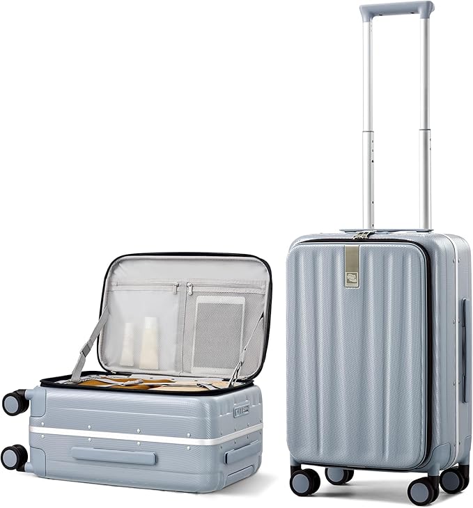 Hanke 20 Inch Carry On Suitcase PC Hardshell Luggage Top Open Aluminum Frame Rolling Suitcases with Wheels Travel Luggage for Woman Men Gifts.(Grey)