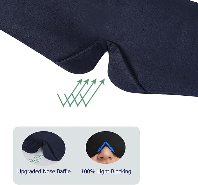 ALASKA BEAR Wraparound Style Organic Cotton Eye Mask with Padded Nose, Big Wide Headband and Large Coverage Ear Muff Sleeping Mask with Bottom Flap for Full Blackout, Dark Blue