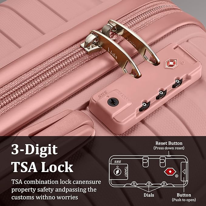 Joyway Luggage Sets 5 Piece PP Hardshell Carry on Suitcase, Travel Lightweight Carry-on with Double Spinner Wheels and TSA Lock, Rose Gold