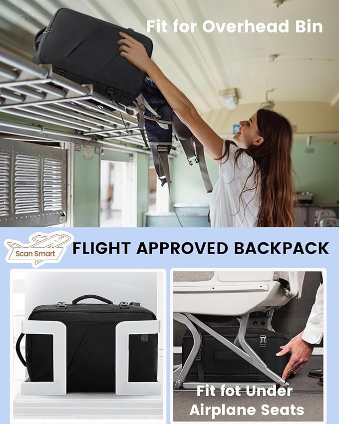 LOVEVOOK Carry on Travel Backpack, Large 40L for Men & Women Flight Approved with USB Charging Port&3 Packing Cubes, Large Suitcase Water Resistant Luggage Daypack Busi, Beige-Black