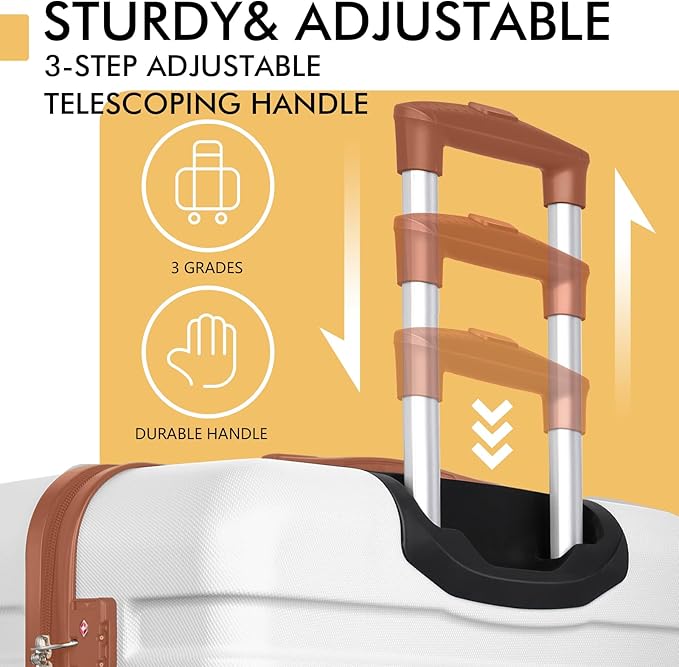 AnyZip Luggage PC ABS Hardside Lightweight Suitcase with 4 Universal Wheels TSA Lock Checked-Large 28 Inch White Brown