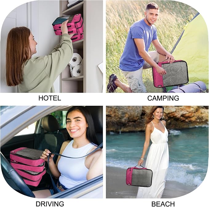 Packing Cubes for Travel Essentials,4 Set Packing Cubes for Suitcases,Lightweight Mesh Luggage Organizer Bag,Pink
