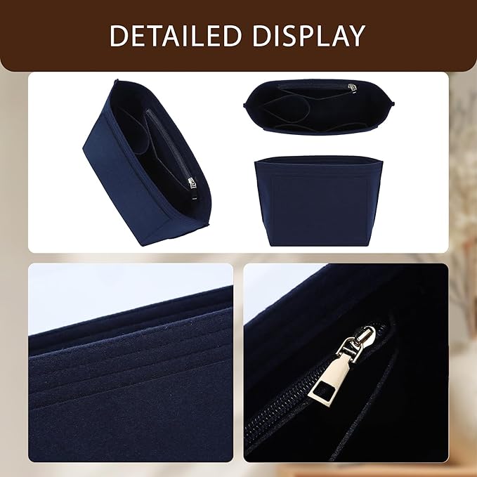 Premium Felt Purse Organizer Insert for Longchamp Le Pliage, Zipper Long Champ Bag Organizer Insert with Cup Holder, 8 Compartments