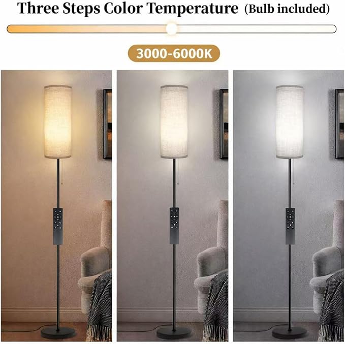 Floor Lamp for Living Room, Modern Standing Lamps with Lampshade, Minimalist Tall Lamp with Chain Switch for Living Room, LED Bulb Included (Beige Shade-Remote Bulb)