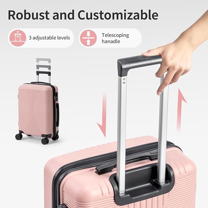 Karl home Luggage Sets 4 Piece, PP Hard Case Suitcase Set with Built-in Lock Spinner Wheels, Lightweight Durable Carry on Luggage for Business Travel - Rose Gold (16/20/24/28")