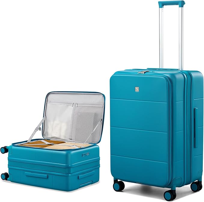 Hanke Hardside Expandable Checked Luggage, 24 Inch Top Opening Trunk Luggages with Spinner Wheels, All-PC Hard Shell Suitcase, Lightweight TSA Checked-Medium(Caribbean Blue, 83L)