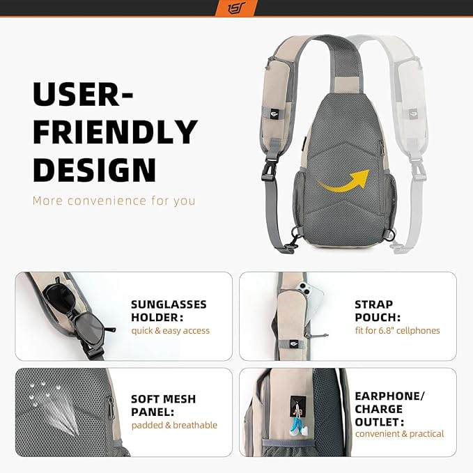 SKYSPER Sling Bag RFID Crossbody Sling Backpack Cross Body Shoulder Bag Travel Hiking Daypack for Women Men(Beige)