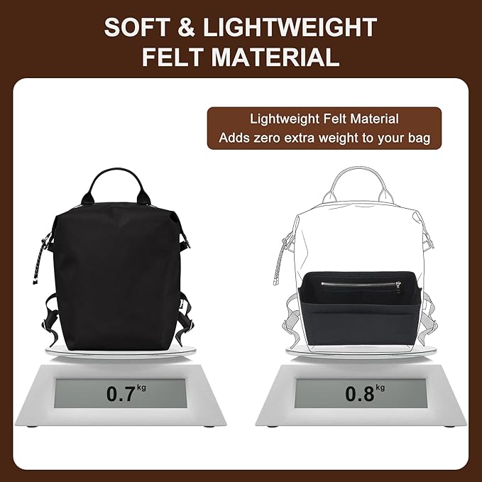 Doxo Backpack Organizer Insert for Longchamp Le Pliage L Backpack | Felt Material with 8 Compartments & YKK Zipper Pocket | Custom-Fit Longchamp Backpack Insert (LB, Black)