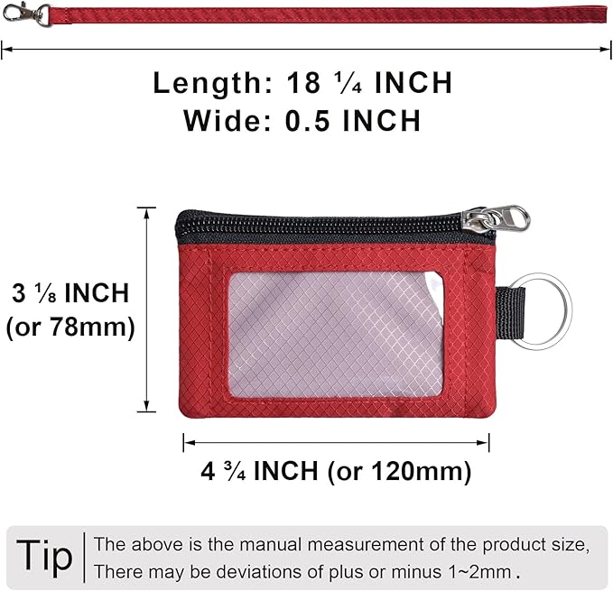 CHENSPRX Minimalist RFID Blocking Small Wallet with ID Window,WaterResistant Zip Id Case Wallet with Lanyard Keychain for Cards,Cash,Travel,Women,Men