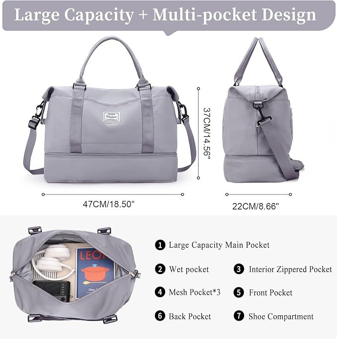 Weekender Bags for Women,Personal Item Travel Bag with Shoes Compartment,Overnight Travel Duffel Bag with Toiletry Bag
