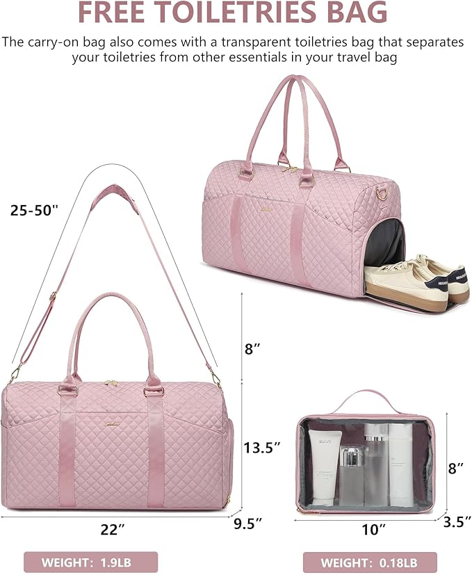 Women Weekender Travel Duffle Bag: Travel Duffel Overnight Bags with Shoe Compartment Large Carry on Tote with Toiletry Bag Weekend Traveling Yoga Gym Hospital Bag for Women with Wet Pocket Pink
