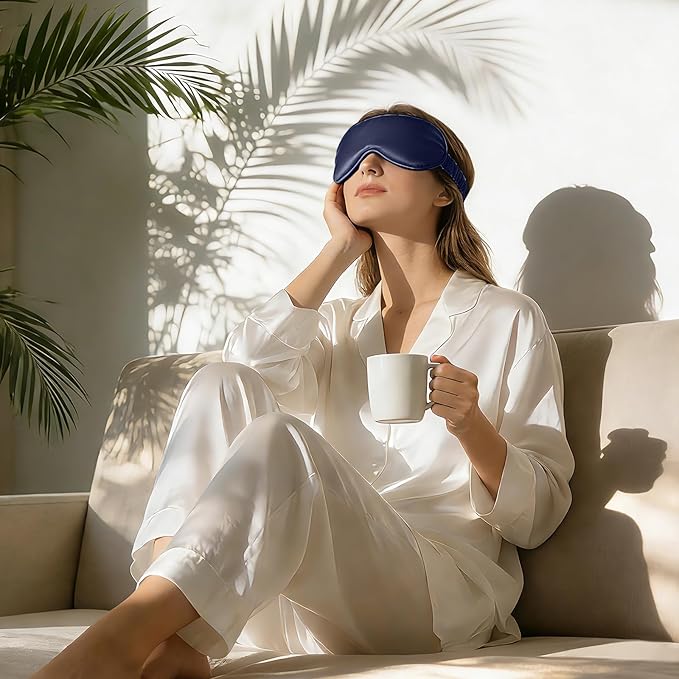 ZIMASILK Adjustable 100% 22 Momme Mulberry Silk Sleep Mask for Sleeping, Filled with Premium Mulberry Silk, Softest & Breathable Eye Sleeping Mask (Navy Blue)