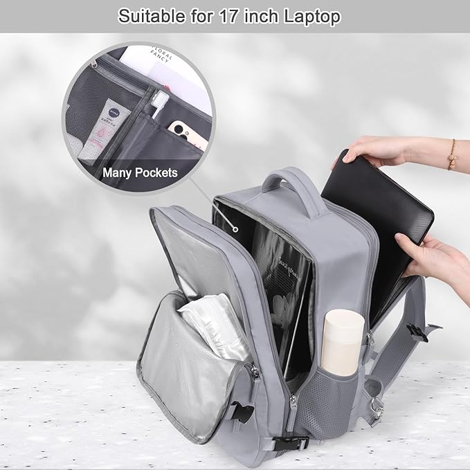 Travel Backpack for Women & Men, 40L Carry-On, 17-Inch Laptop, Waterproof, College Bookbag, Flight Approved