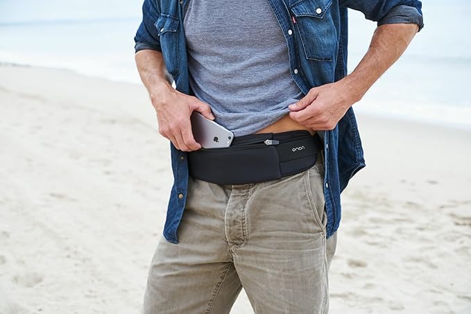 The Belt of Orion Slim Running Belt for Men & Women – No-Bounce Waist Pack with 3 Zippered Pockets, Adjustable Phone & Money Belt for Running, Workouts, Hiking (9” × 3.5”)