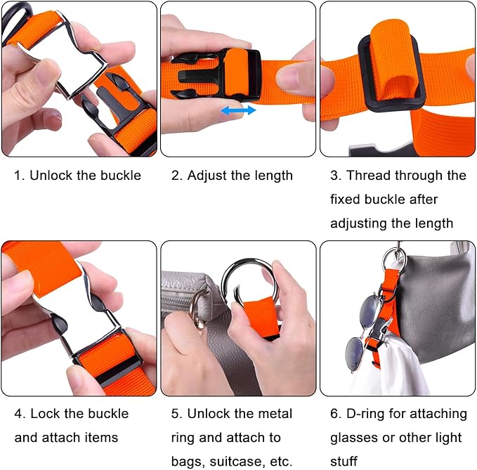 Wisdompro Jacket Gripper Strap, Add a Bag Luggage Straps Baggage Suitcase Belts Travel Accessories with Hook and D-Ring - Make Your Hands Free, Easy to Carry Your Extra Bags - Orange