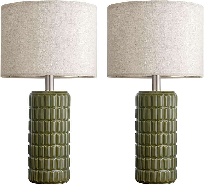 Seealle 23" Modern Ceramic Table Lamps Set of 2, Lamps for Bedroom, Green | Lamps for Living Room, Bedroom, Bedside, Night Stands, End Table, Desk, Farmhouse Home Decor