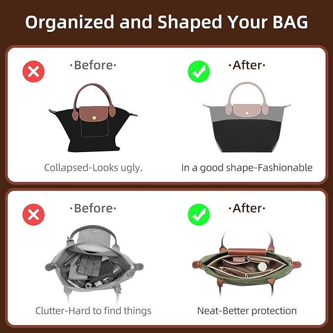 Doxo Longchamp Organizer Insert Small,Bag Organizer Suitable for Le pliage Small,Keeps Tote Handbags Shaped & Neat (Black,S)