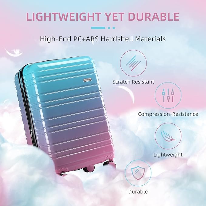 LARVENDER Carry on Luggage 22x14x9 Airline Approved Hardshell Suitcase with Wheels TSA Lock, PC+ABS Lightweight Suitcase Set for Women with Travel Backpack, Cotton Candy, 3 Piece Set