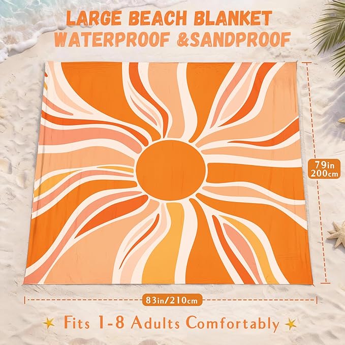 AlphaBeing Beach Blanket Waterproof Sandproof, Extra Large Beach Mat for 1–8 Adults, Oversized Picnic Blanket with 4 Stakes & Storage Bag, Essential Beach Gear for Travel