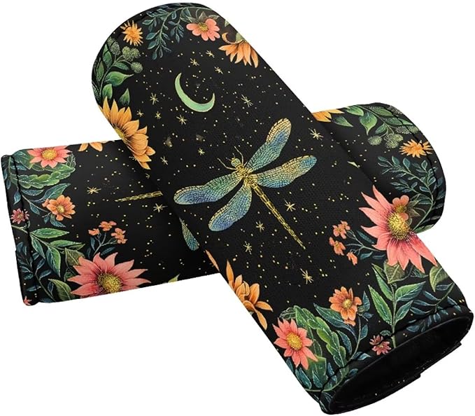 BIGCARJOB Flower Dragonfly Luggage Handle Wrap for Suitcase 2 Pack No-Slip Door Handle Protector Covers Luggage Handles Wrap Grips Personalized Luggage Tags Replacement