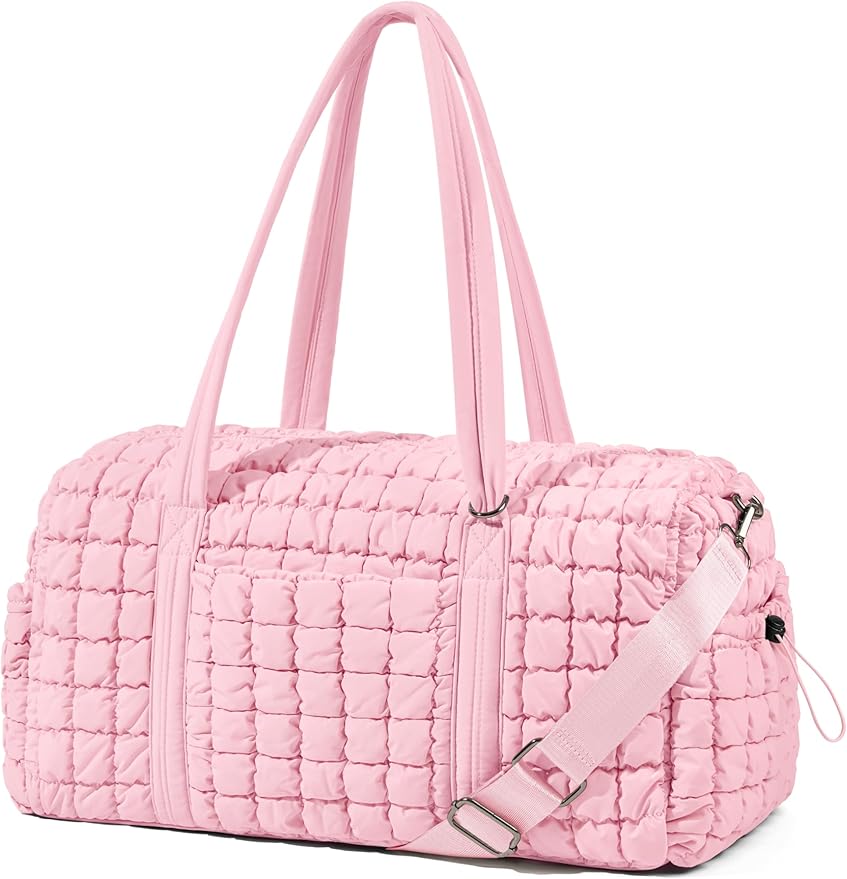Quilted Travel Duffle Bag for Women Medium Weekender Bag Puffer Overnight Bag Large Soft Puffy Duffel Bag Carry-On Gym Bag Lightweight Personal Item Travel Bag for Trips Business Sport Airplane