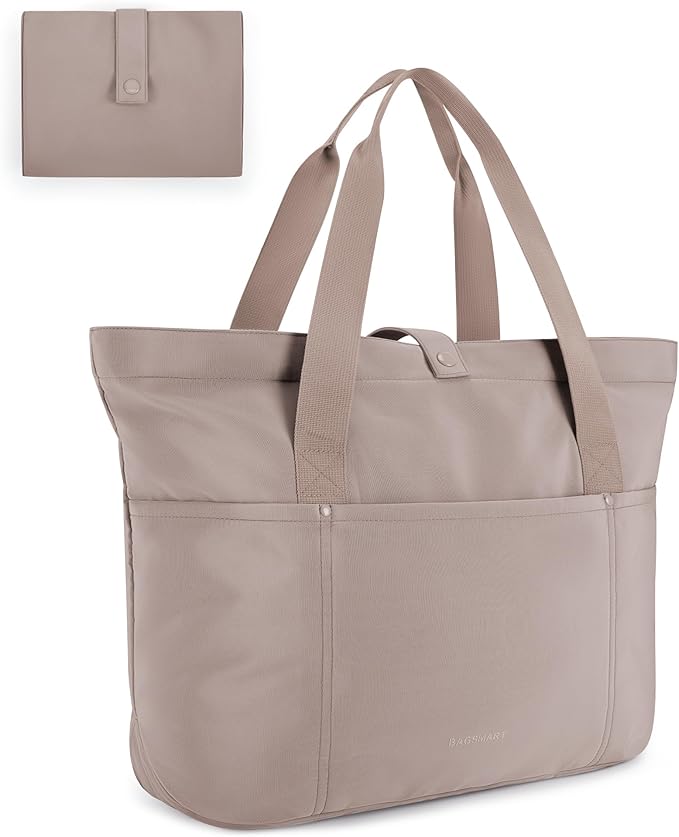 BAGSMART Tote Bag for Women, Foldable Tote Bag With Zipper Travel Large Shoulder Bag Handbag for Work