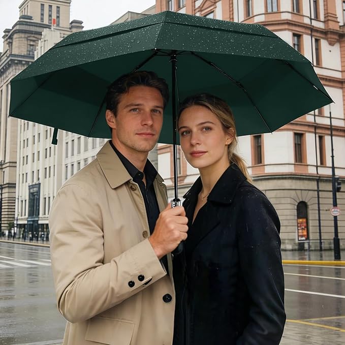 Lejorain Large Folding Golf Umbrella - Compact Mens Umbrellas Travel Rain and Windproof 54inch Collapsible Automatic Open Close Umbrella 210T Teflon Vented Double Canopy