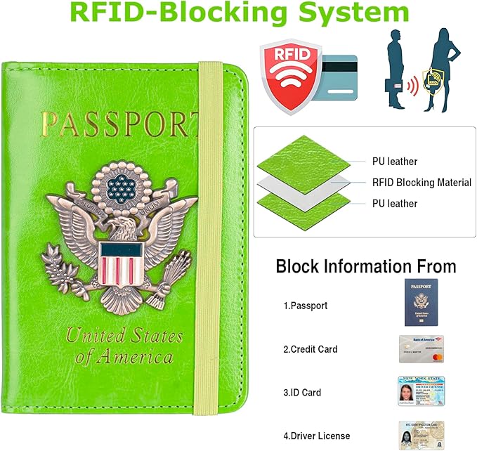 Premium Passport Holder for Travel, RFID Blocking Passport Cover Slim, Durable & Travel-Friendly, Passport Wallet Keep Your Documents Safe & Organized (Green)