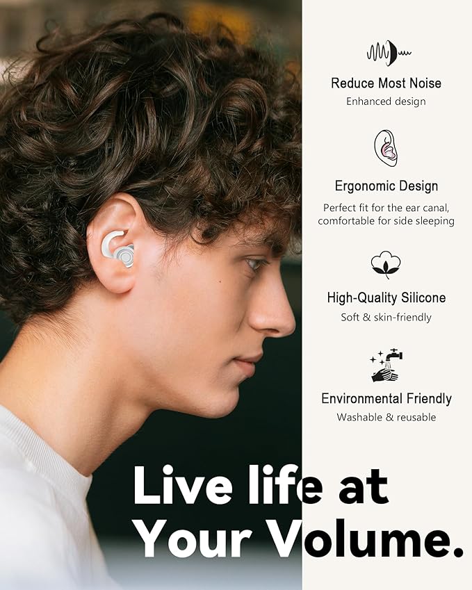 SUPCEAT Ear Plugs for Sleeping - Noise Reduction Soft Silicone Earplugs, 2 Pairs Reusable Hearing Protection Earplugs for Noise Sensitivity, Sleep,Snore,Travel,Sound Reduction Noise Cancelling - White