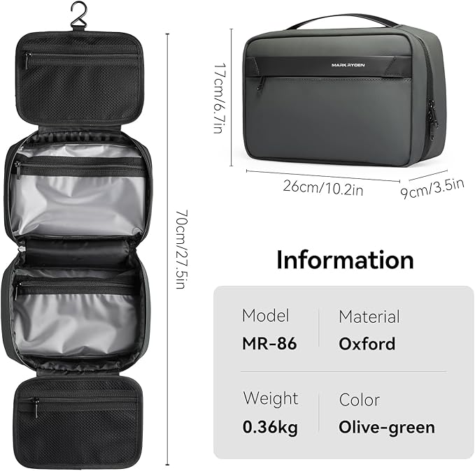 MARK RYDEN Toiletry Bag for Men, Travel Toiletry Organizer Dopp Kit Water-resistant Shaving Bag for Toiletries Accessories (Green)