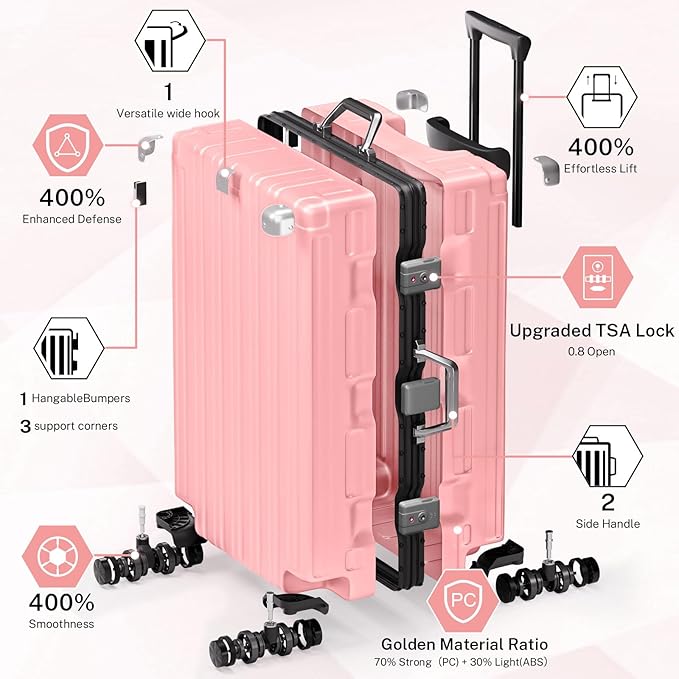 Krute Zipperless Luggage 28 Inch Checked Suitcase with Spinner Wheels TSA Approved No Zipper Hard Shell Luggage PC+ABS Aluminum FrameTravel Suitcase