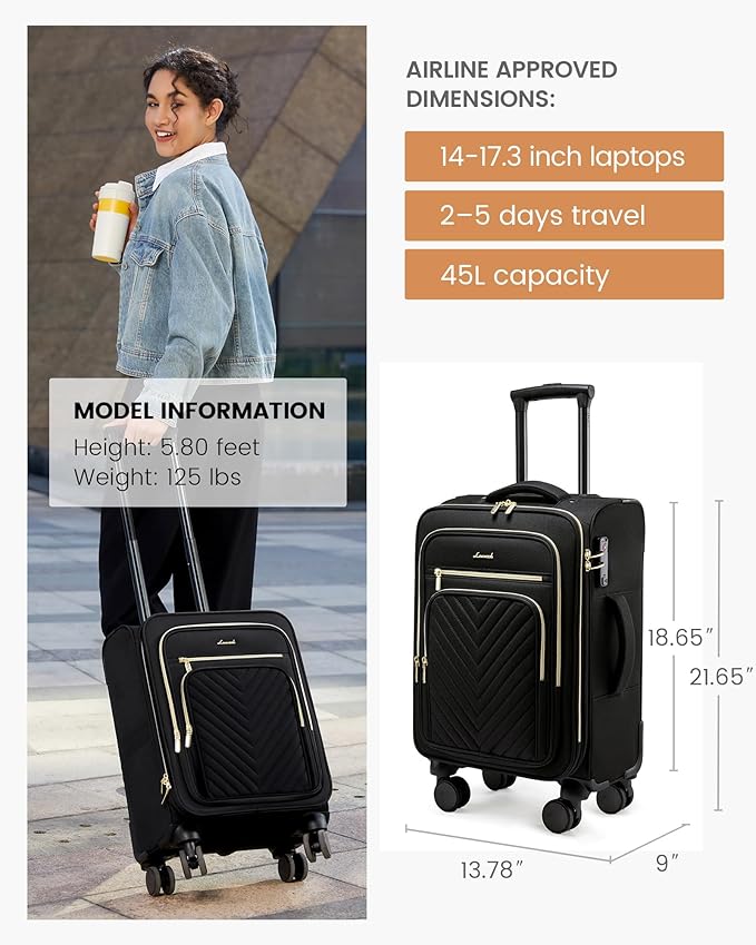 LOVEVOOK Carry On Luggage 22x14x9 Airline Approved,20 Inch Carry On Suitcases with Wheels,Softside Rolling Suitcase with TSA Lock for Women Men,Lightweight Travel luggage