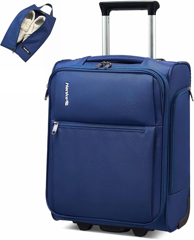 Hanke Underseat Carry On Luggage with Wheels, 17-Inch Small Suitcase Rolling Under Seat Luggage, Lightweight Personal Item Bag with 15.6" Compartment for Overnight & Short Trips, Blue