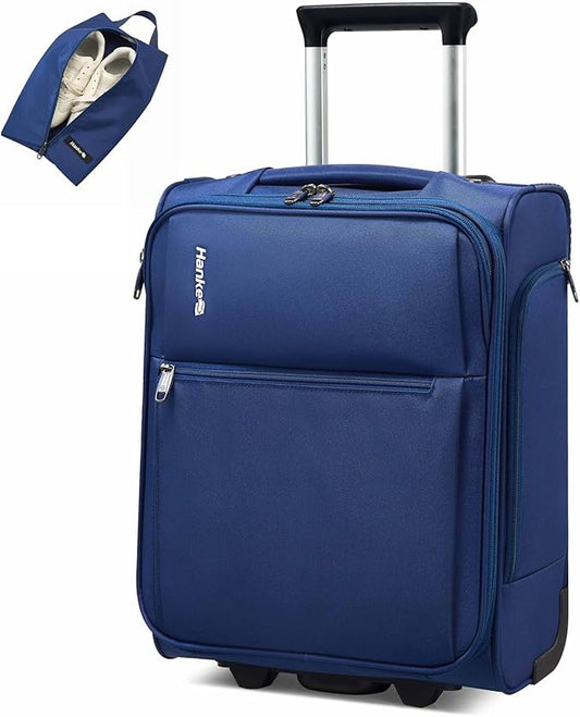 Hanke Underseat Carry On Luggage with Wheels, 17-Inch Small Suitcase Rolling Under Seat Luggage, Lightweight Personal Item Bag with 15.6" Compartment for Overnight & Short Trips, Blue