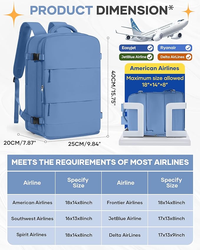 coofay Travel Backpack Carry on Flight Approved Mochila De Viaje Personal Item Backpack for Airlines Frontier Airlines Personal Item Bag Large Backpacks for Travel Backpacks for Men Women
