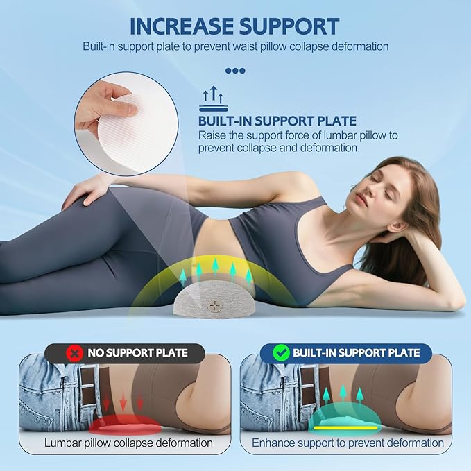 Inflatable Blow up Lumbar Support Pillow for Bed - Memory Foam Lower Back Pillow for Sleeping in Bed - Back Pain Relief While Sleep