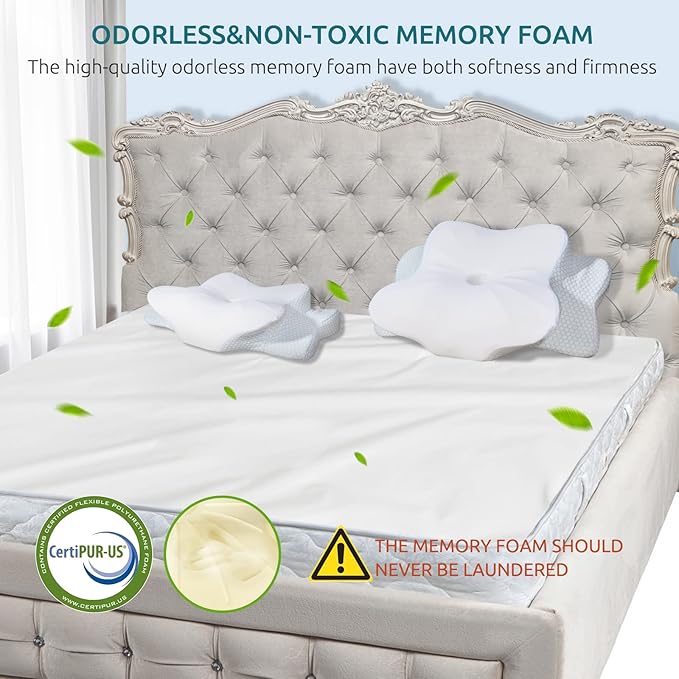 DONAMA Cervical Pillow for Neck and Shoulder Pain Relief, Cooling Contour Memory Foam Pillow, Dual-Height Ergonomic Neck Support Pillow for Side Back Stomach Sleepers with Removable Pillowcase