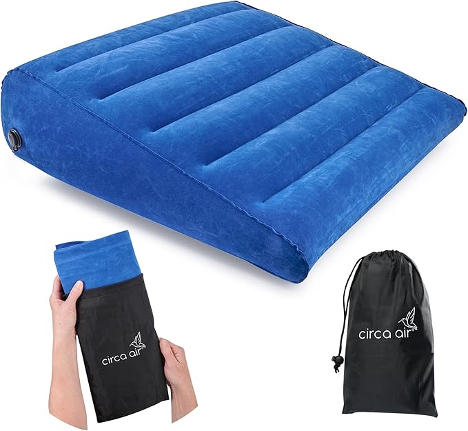 Circa Air Inflatable Wedge Pillow for Traveling - Travel Wedge Pillows for Sleeping in Bed, Acid Reflux, Sleep Apnea, Snoring for Back, Leg Elevation - Blow up Knee Pillow