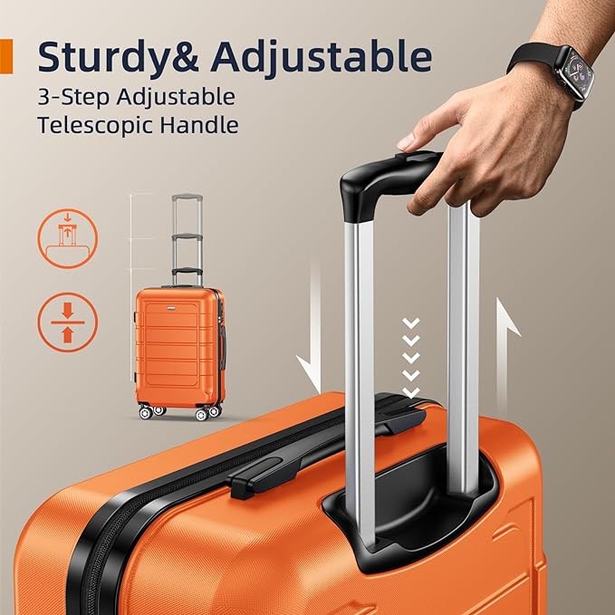 SHOWKOO Luggage Sets Expandable 100% PC Durable Suitcase Sets Double Wheels TSA Lock 4 Piece Luggage Set Orange