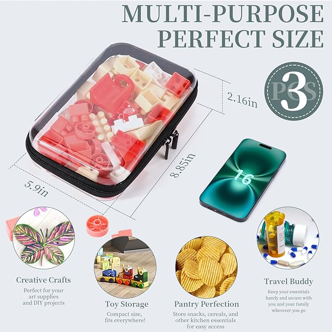 3 Pack Clear Hard Shell Zipper Case, Clear Zipper Pouches Waterproof Makeup Organizer & Travel Toiletry Bag, Plastic Pouch for Travel Office Storage, Home, Black Small Size